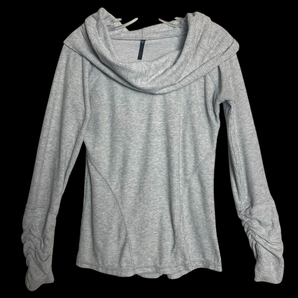 Kuhl Kamryn Ruched Cowl Neck  Pullover Hoodie Top Womens S Gray Ribbed Knit‎